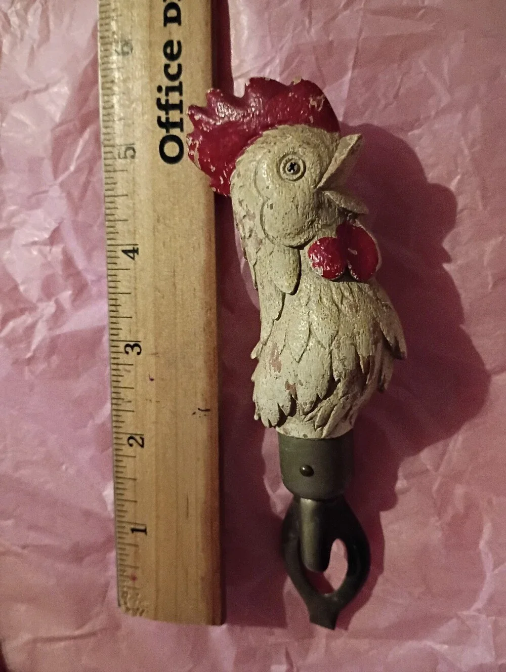 Vintage Rooster Bottle Opener Wooden Chicken Cream and Red